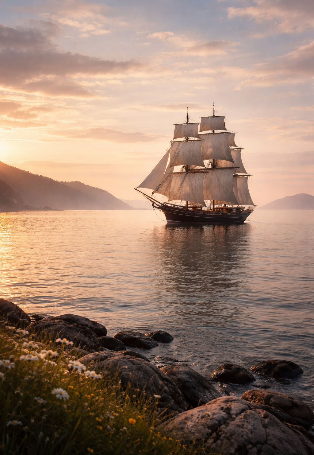 Stau pe țărmul mării. Apare o corabie